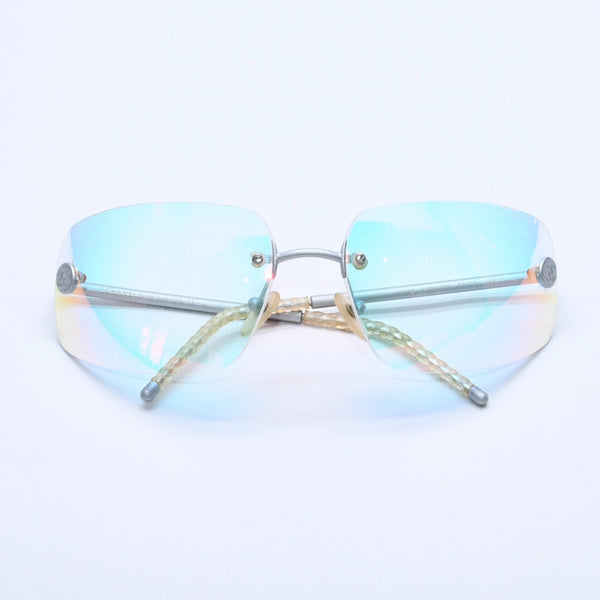CHANEL Rimless Sunglasses Eyewear Coco Mark Silver Multicolor Plastic Metal Good Condition Used 4a004026