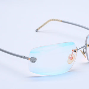 CHANEL Rimless Sunglasses Eyewear Coco Mark Silver Multicolor Plastic Metal Good Condition Used 4a004026