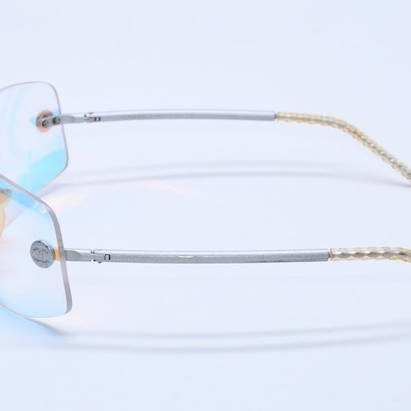CHANEL Rimless Sunglasses Eyewear Coco Mark Silver Multicolor Plastic Metal Good Condition Used 4a004026
