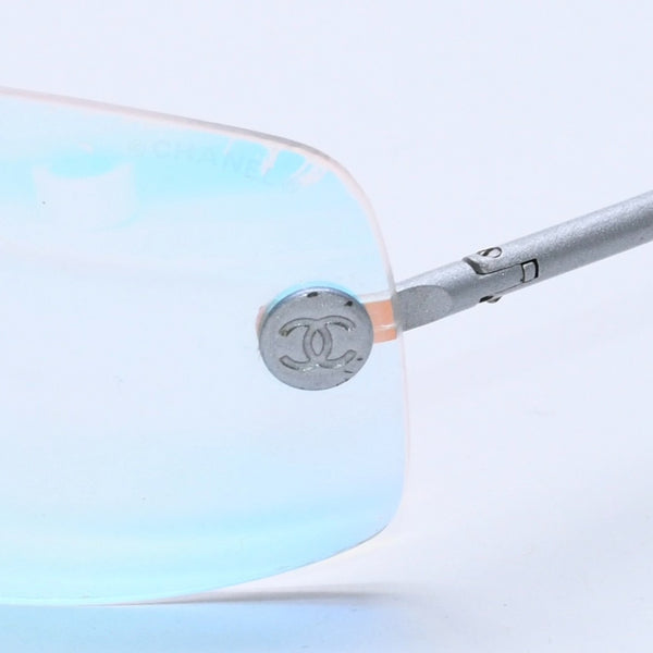 CHANEL Rimless Sunglasses Eyewear Coco Mark Silver Multicolor Plastic Metal Good Condition Used 4a004026