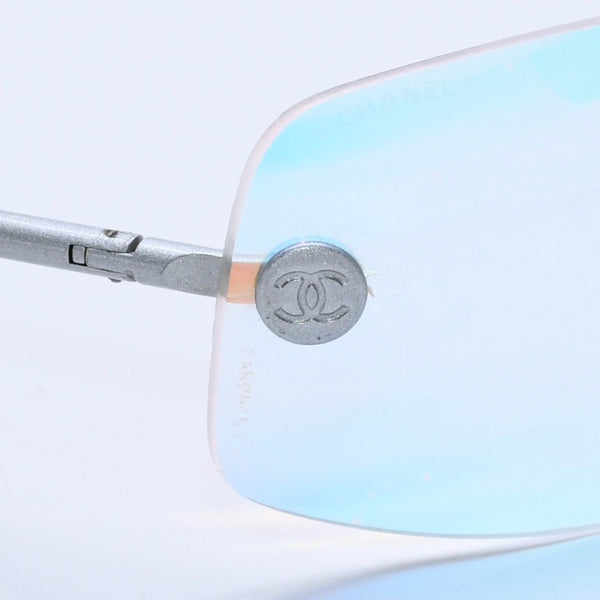 CHANEL Rimless Sunglasses Eyewear Coco Mark Silver Multicolor Plastic Metal Good Condition Used 4a004026