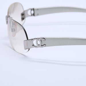 極美品 CHANEL シャネル リムレス サングラス アイウェア 4037 c.124/6I サイズ59□15 125 ココマーク シルバー クリア 中古 4a004070