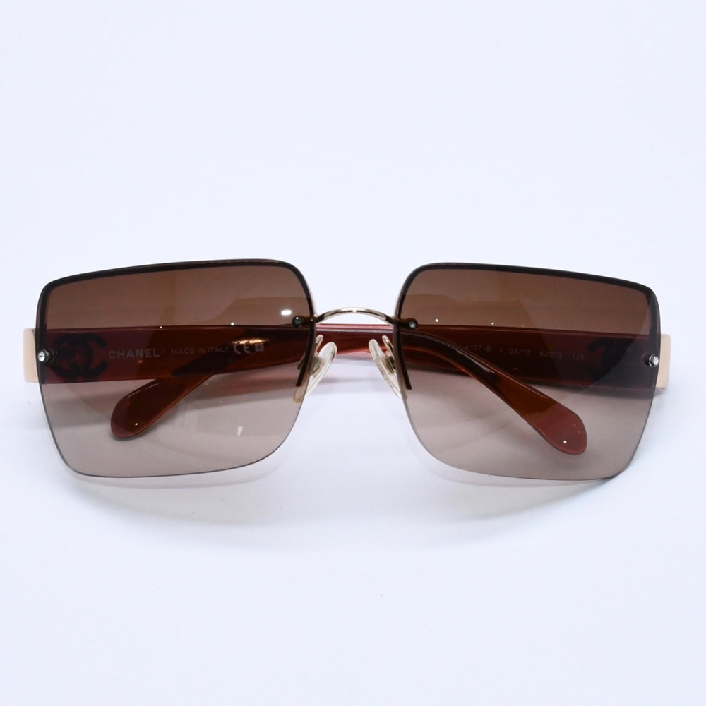 新品未使用 CHANEL シャネル ハーフリム サングラス アイウェア 4107-B c.125/13 サイズ62□15 125 ゴールド ブラウン 中古 4a004027
