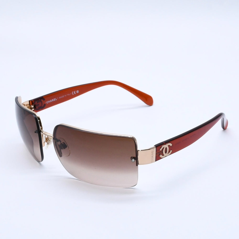 新品未使用 CHANEL シャネル ハーフリム サングラス アイウェア 4107-B c.125/13 サイズ62□15 125 ゴールド ブラウン 中古 4a004027