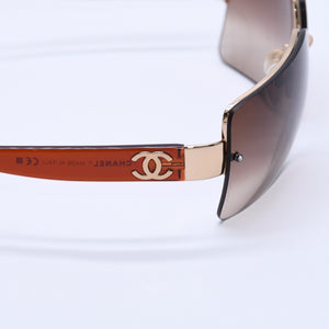New and unused CHANEL Half Rim Sunglasses Eyewear 4107-B c.125/13 Size 62□15 125 Gold Brown Used 4a004027