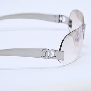 極美品 CHANEL シャネル リムレス サングラス アイウェア 4037 c.124/6I サイズ59□15 125 ココマーク シルバー クリア 中古 4a004070