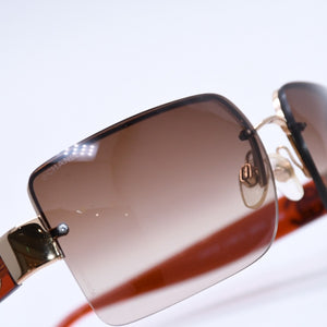 New and unused CHANEL Half Rim Sunglasses Eyewear 4107-B c.125/13 Size 62□15 125 Gold Brown Used 4a004027