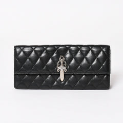 極美品 CHROME HEARTS クロムハーツ ディナーバッグ クラッチバッグ ラージダガー マトラッセ ラムスキン ブラック 中古 4a004093