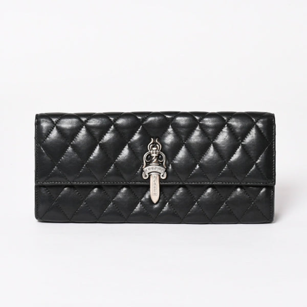 極美品 CHROME HEARTS クロムハーツ ディナーバッグ クラッチバッグ ラージダガー マトラッセ ラムスキン ブラック 中古 4a004093