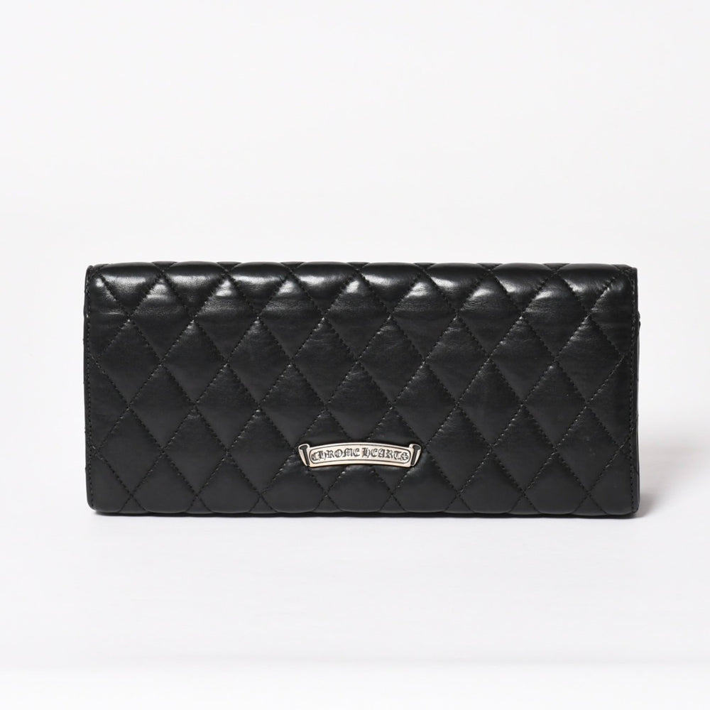 極美品 CHROME HEARTS クロムハーツ ディナーバッグ クラッチバッグ ラージダガー マトラッセ ラムスキン ブラック 中古 4a004093