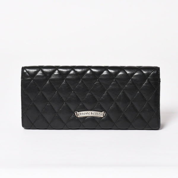 極美品 CHROME HEARTS クロムハーツ ディナーバッグ クラッチバッグ ラージダガー マトラッセ ラムスキン ブラック 中古 4a004093