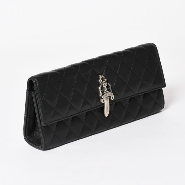 極美品 CHROME HEARTS クロムハーツ ディナーバッグ クラッチバッグ ラージダガー マトラッセ ラムスキン ブラック 中古 4a004093
