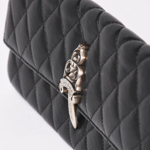 極美品 CHROME HEARTS クロムハーツ ディナーバッグ クラッチバッグ ラージダガー マトラッセ ラムスキン ブラック 中古 4a004093