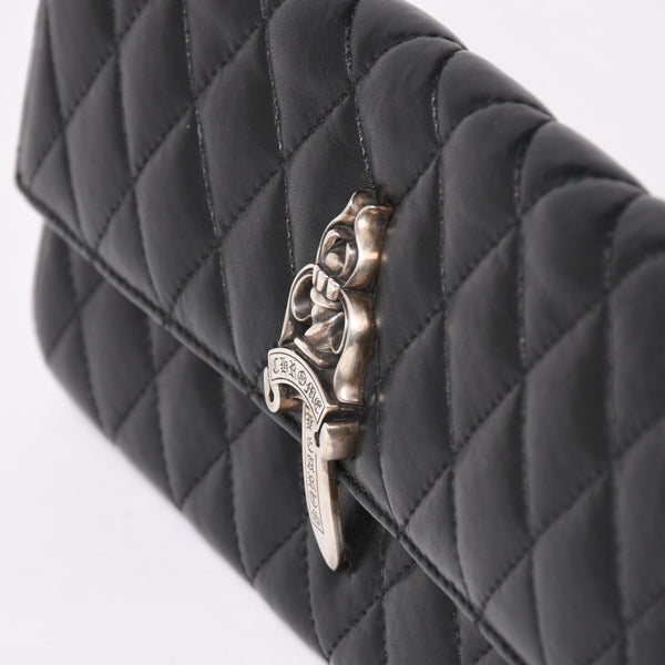 極美品 CHROME HEARTS クロムハーツ ディナーバッグ クラッチバッグ ラージダガー マトラッセ ラムスキン ブラック 中古 4a004093
