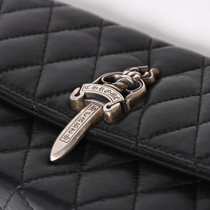 極美品 CHROME HEARTS クロムハーツ ディナーバッグ クラッチバッグ ラージダガー マトラッセ ラムスキン ブラック 中古 4a004093