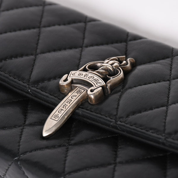 極美品 CHROME HEARTS クロムハーツ ディナーバッグ クラッチバッグ ラージダガー マトラッセ ラムスキン ブラック 中古 4a004093