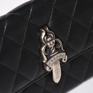 極美品 CHROME HEARTS クロムハーツ ディナーバッグ クラッチバッグ ラージダガー マトラッセ ラムスキン ブラック 中古 4a004093