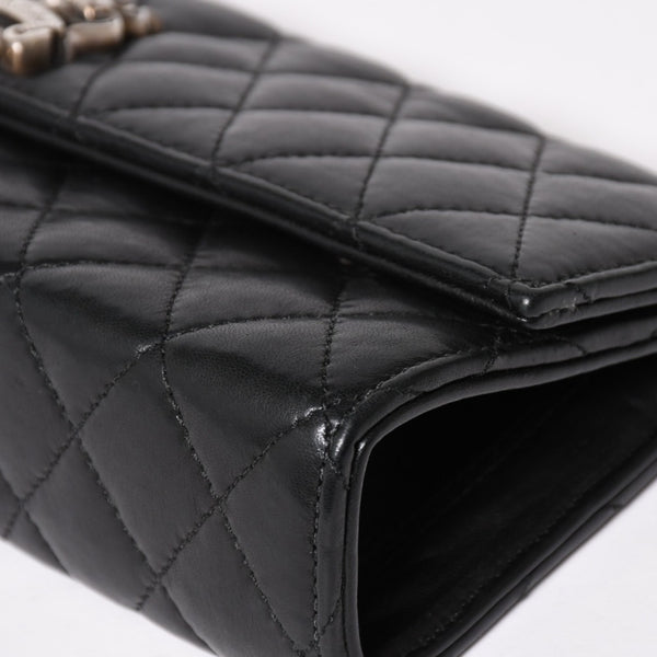 極美品 CHROME HEARTS クロムハーツ ディナーバッグ クラッチバッグ ラージダガー マトラッセ ラムスキン ブラック 中古 4a004093