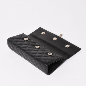 極美品 CHROME HEARTS クロムハーツ ディナーバッグ クラッチバッグ ラージダガー マトラッセ ラムスキン ブラック 中古 4a004093
