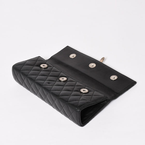 極美品 CHROME HEARTS クロムハーツ ディナーバッグ クラッチバッグ ラージダガー マトラッセ ラムスキン ブラック 中古 4a004093