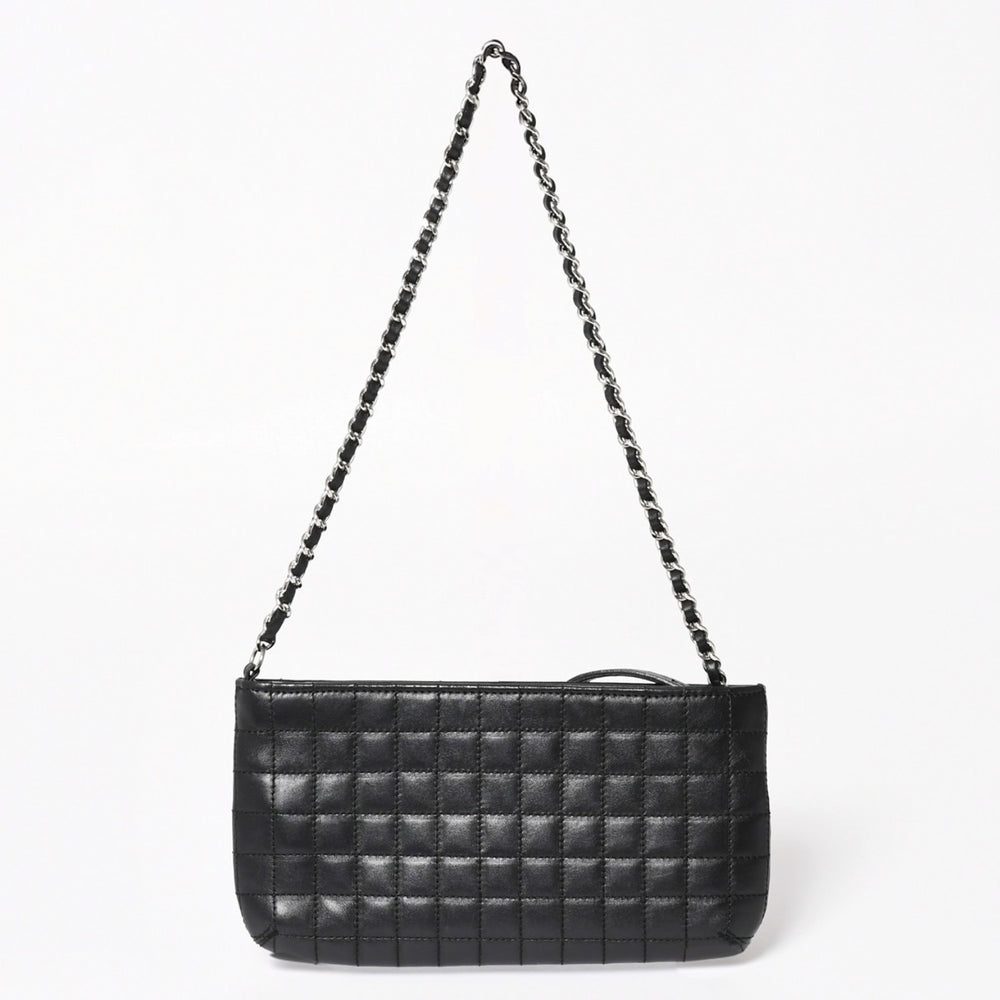 CHANEL Chocolate Bar Camellia NO.5 Coco Mark Chain Shoulder Bag No. 10 Leather Black Silver Hardware Good Condition Used 4a004249