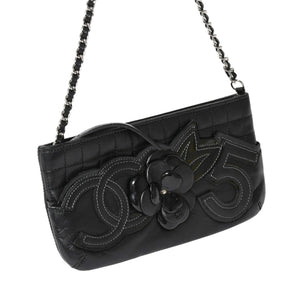CHANEL シャネル チョコバー カメリア NO.5 ココマーク チェーンショルダーバッグ 10番台 レザー ブラック シルバー金具 美品 中古 4a004249