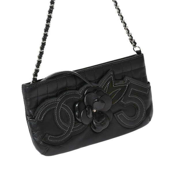 CHANEL シャネル チョコバー カメリア NO.5 ココマーク チェーンショルダーバッグ 10番台 レザー ブラック シルバー金具 美品 中古 4a004249