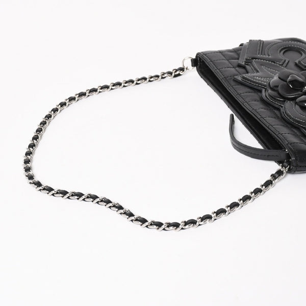 CHANEL シャネル チョコバー カメリア NO.5 ココマーク チェーンショルダーバッグ 10番台 レザー ブラック シルバー金具 美品 中古 4a004249