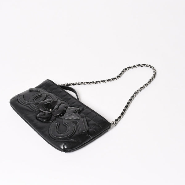 CHANEL シャネル チョコバー カメリア NO.5 ココマーク チェーンショルダーバッグ 10番台 レザー ブラック シルバー金具 美品 中古 4a004249