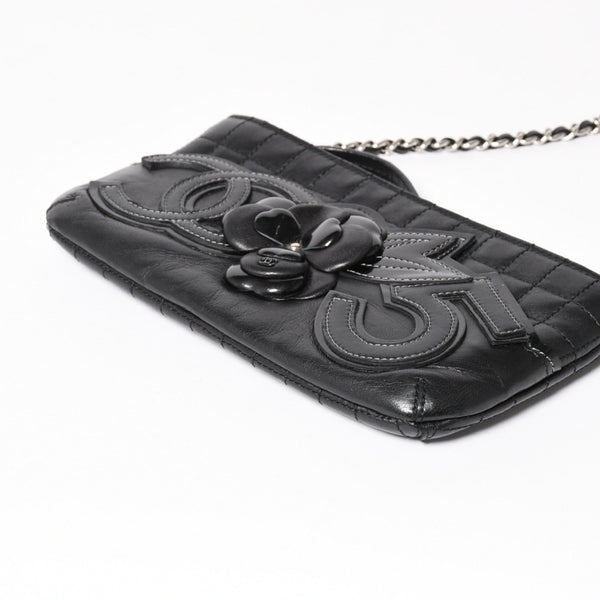 CHANEL シャネル チョコバー カメリア NO.5 ココマーク チェーンショルダーバッグ 10番台 レザー ブラック シルバー金具 美品 中古 4a004249