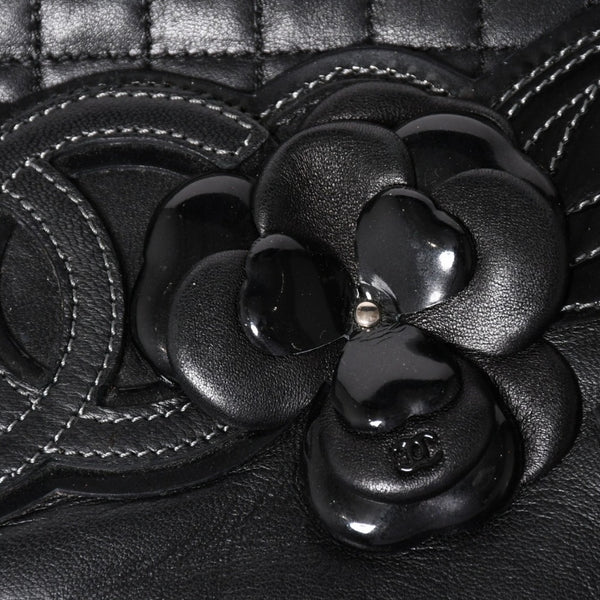 CHANEL シャネル チョコバー カメリア NO.5 ココマーク チェーンショルダーバッグ 10番台 レザー ブラック シルバー金具 美品 中古 4a004249