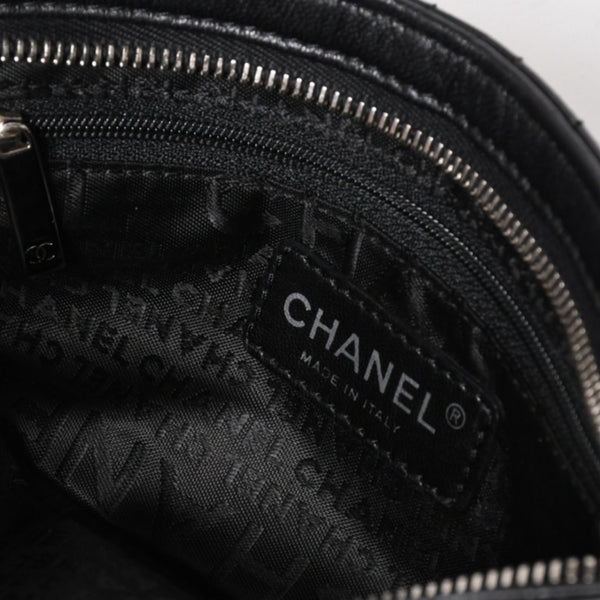 CHANEL シャネル チョコバー カメリア NO.5 ココマーク チェーンショルダーバッグ 10番台 レザー ブラック シルバー金具 美品 中古 4a004249