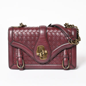 BOTTEGA VENETA Intrecciato Olimpianot Chain Shoulder Red Calf Wine Red Good Condition Used 4a003896