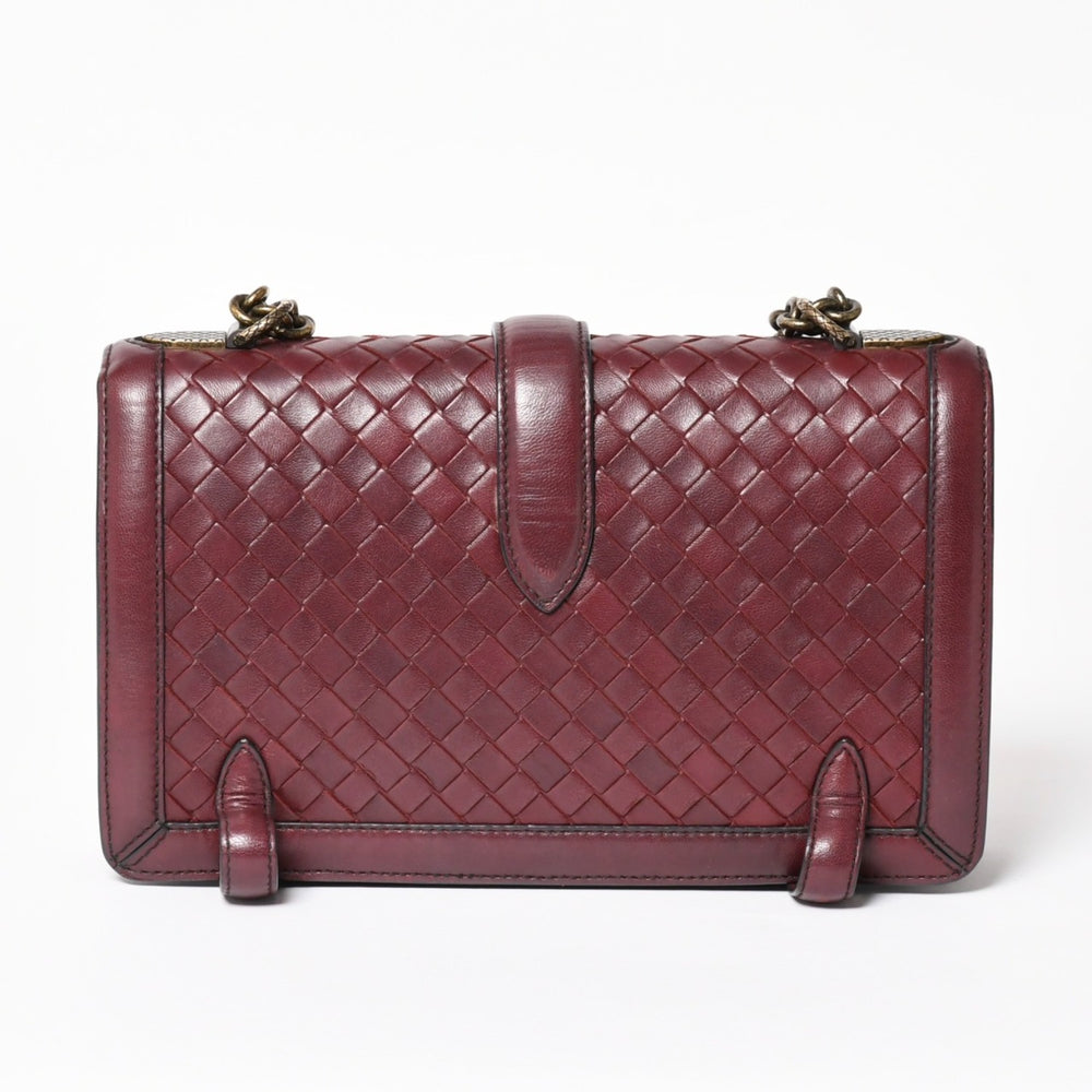 BOTTEGA VENETA Intrecciato Olimpianot Chain Shoulder Red Calf Wine Red Good Condition Used 4a003896