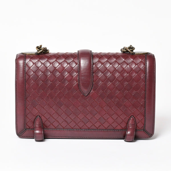 BOTTEGA VENETA Intrecciato Olimpianot Chain Shoulder Red Calf Wine Red Good Condition Used 4a003896
