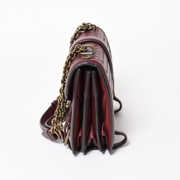 BOTTEGA VENETA Intrecciato Olimpianot Chain Shoulder Red Calf Wine Red Good Condition Used 4a003896