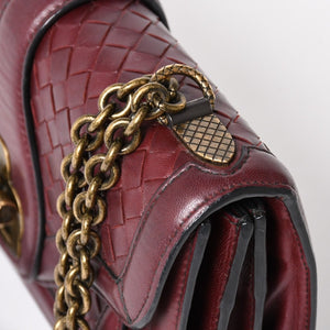 BOTTEGA VENETA Intrecciato Olimpianot Chain Shoulder Red Calf Wine Red Good Condition Used 4a003896