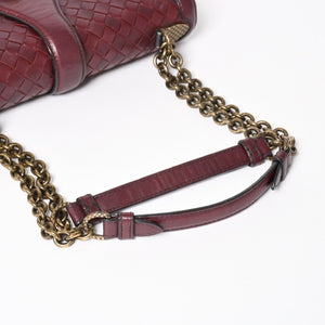 BOTTEGA VENETA Intrecciato Olimpianot Chain Shoulder Red Calf Wine Red Good Condition Used 4a003896