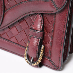 BOTTEGA VENETA Intrecciato Olimpianot Chain Shoulder Red Calf Wine Red Good Condition Used 4a003896
