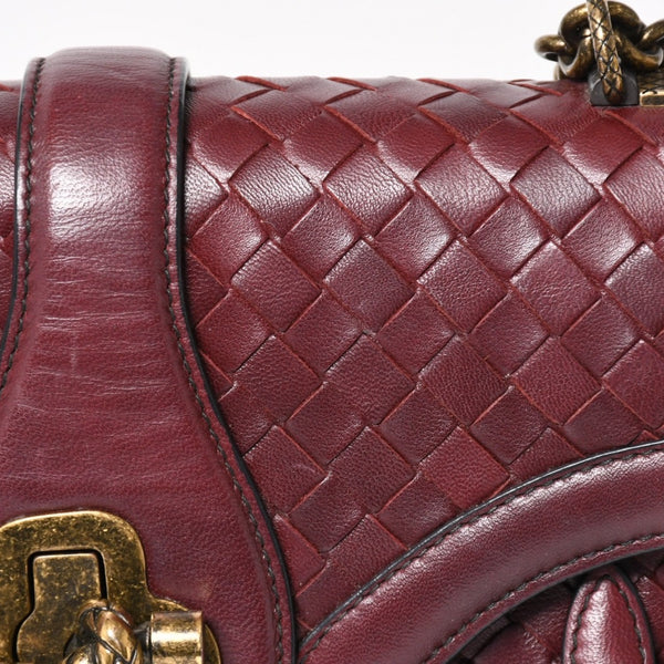 BOTTEGA VENETA Intrecciato Olimpianot Chain Shoulder Red Calf Wine Red Good Condition Used 4a003896