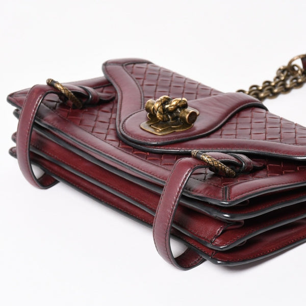 BOTTEGA VENETA Intrecciato Olimpianot Chain Shoulder Red Calf Wine Red Good Condition Used 4a003896