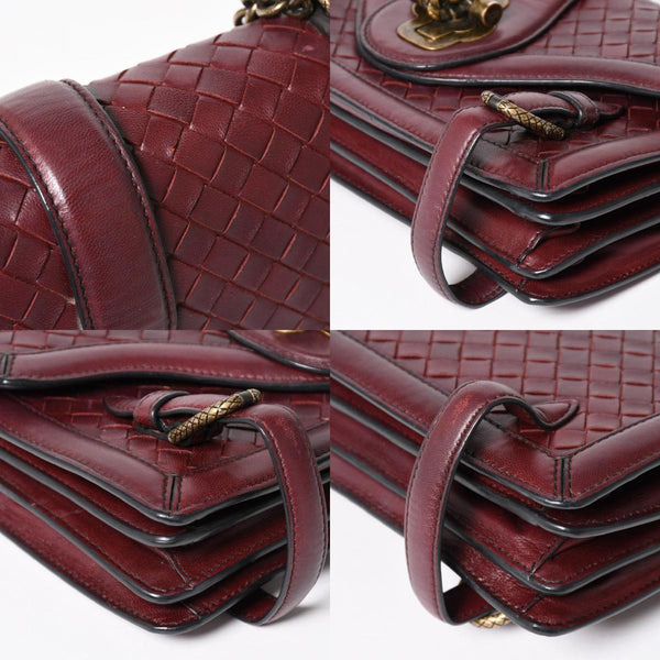 BOTTEGA VENETA Intrecciato Olimpianot Chain Shoulder Red Calf Wine Red Good Condition Used 4a003896