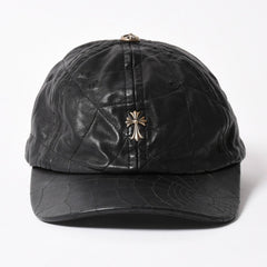 New and unused CHROME HEARTS CH Cross Spider Web Leather Cap Hat Sheepskin Leather Silver 925 Black Used 4a004021