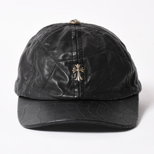 New and unused CHROME HEARTS CH Cross Spider Web Leather Cap Hat Sheepskin Leather Silver 925 Black Used 4a004021