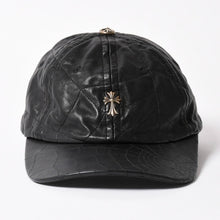 画像をギャラリービューアに読み込む, 新品未使用 CHROME HEARTS クロムハーツ CHクロス スパイダーウェブ レザーキャップ 帽子 シープスキン レザー シルバー925 ブラック 中古 4a004021