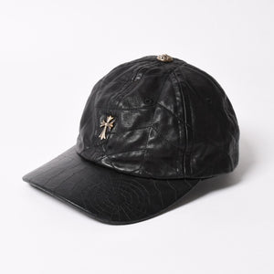 New and unused CHROME HEARTS CH Cross Spider Web Leather Cap Hat Sheepskin Leather Silver 925 Black Used 4a004021