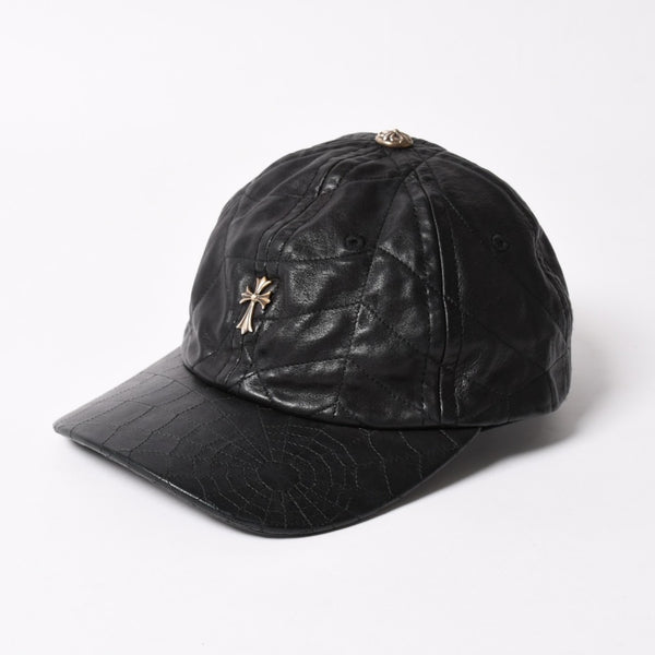 New and unused CHROME HEARTS CH Cross Spider Web Leather Cap Hat Sheepskin Leather Silver 925 Black Used 4a004021