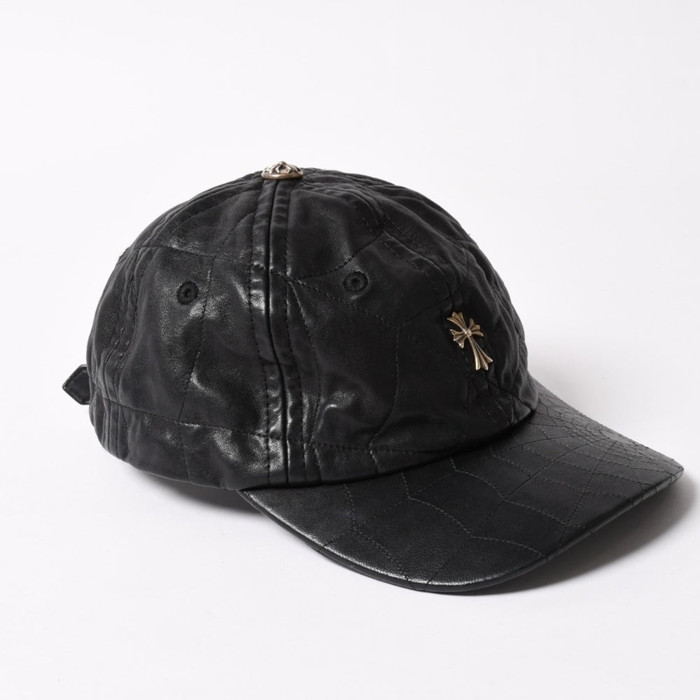 新品未使用 CHROME HEARTS クロムハーツ CHクロス スパイダーウェブ レザーキャップ 帽子 シープスキン レザー シルバー925 ブラック 中古 4a004021