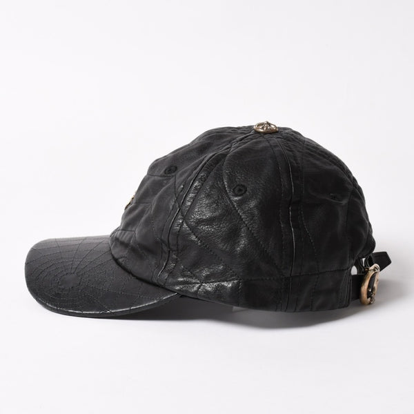 New and unused CHROME HEARTS CH Cross Spider Web Leather Cap Hat Sheepskin Leather Silver 925 Black Used 4a004021