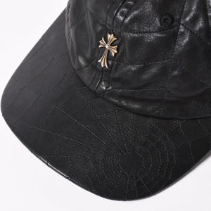 New and unused CHROME HEARTS CH Cross Spider Web Leather Cap Hat Sheepskin Leather Silver 925 Black Used 4a004021